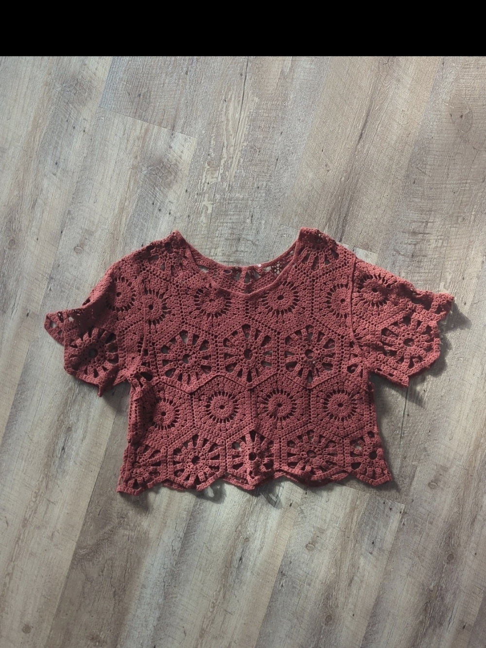 Crochet Lace Short Sleeve Top - Rust